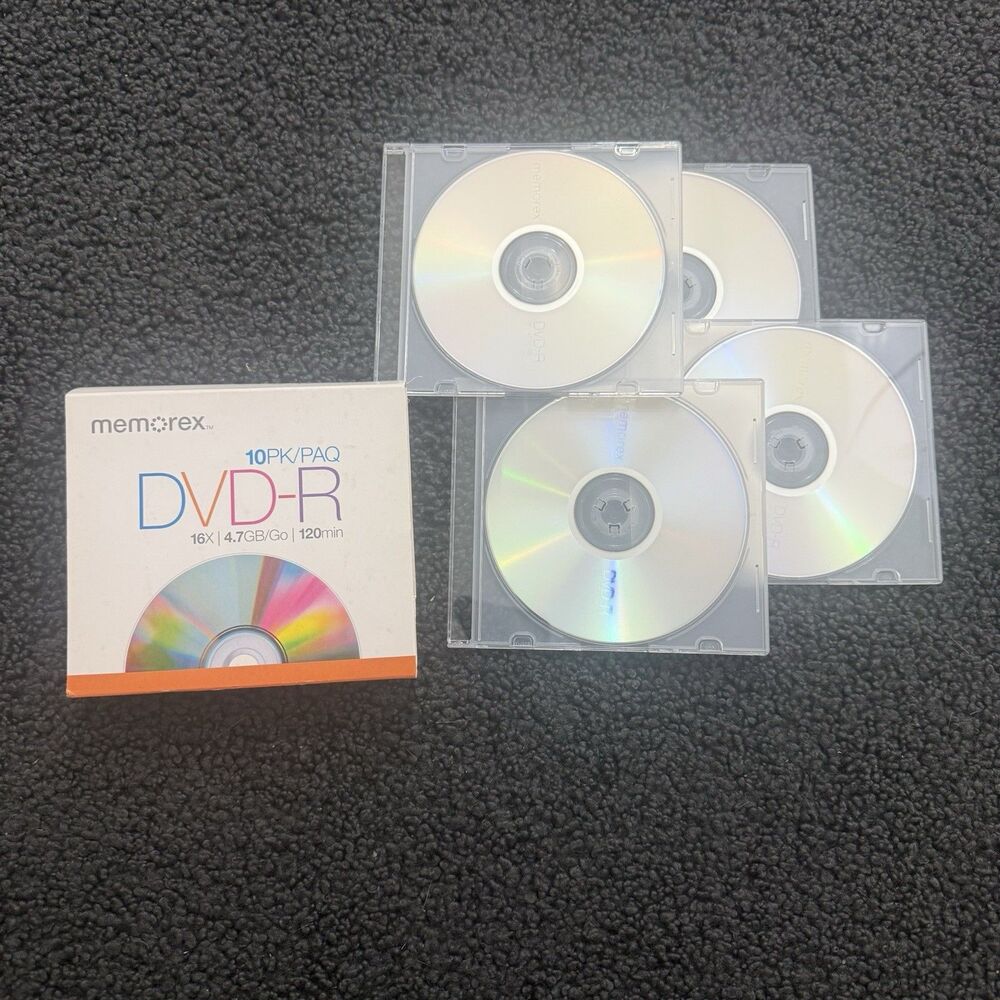 Lot of 4 New Memorex DVD+R Blank Recordable DVD's, 4X, 4.7 GB,120 Minutes.